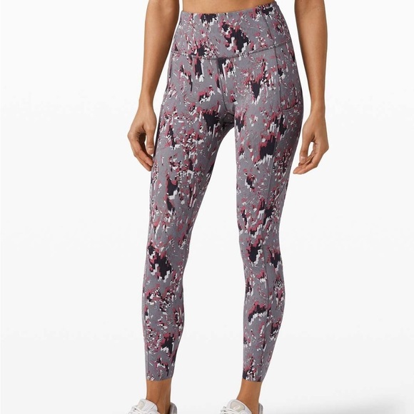 Lululemon Fast and Free High Rise Tight 25” Floral Flux Multi Gray Size 4 Run - Picture 1 of 13